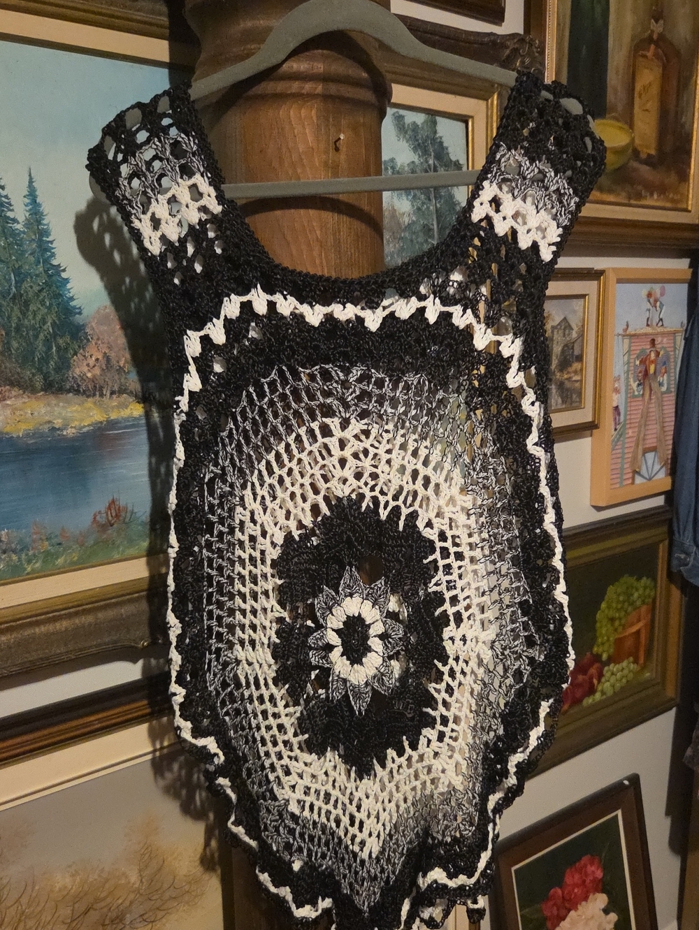 Handmade Black & Cream Crochet Vest Top